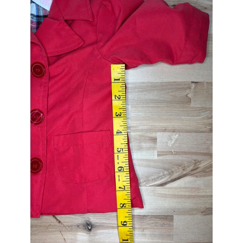 Baby Headquarters Red Double Breasted Pea Coat Plaid Lined Girls‎ 6/9 Months